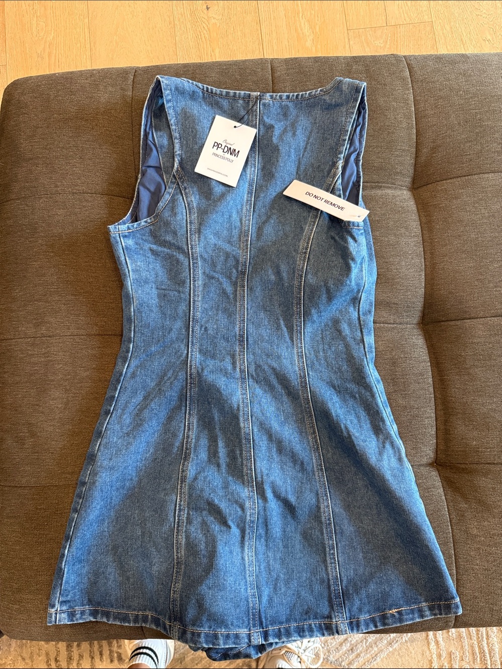 Princess Polly Sleeveless Blue Denim Button-Front Dress (built in shorts) - Picture 3 of 3